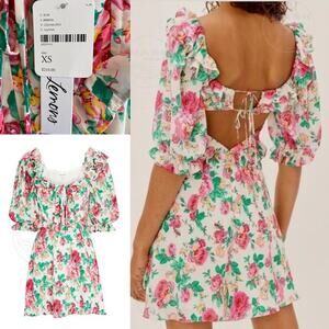For Love & Lemons XS Imogen Floral Mini Dress | Ruffle Puff Sleeve, $210, NWOT